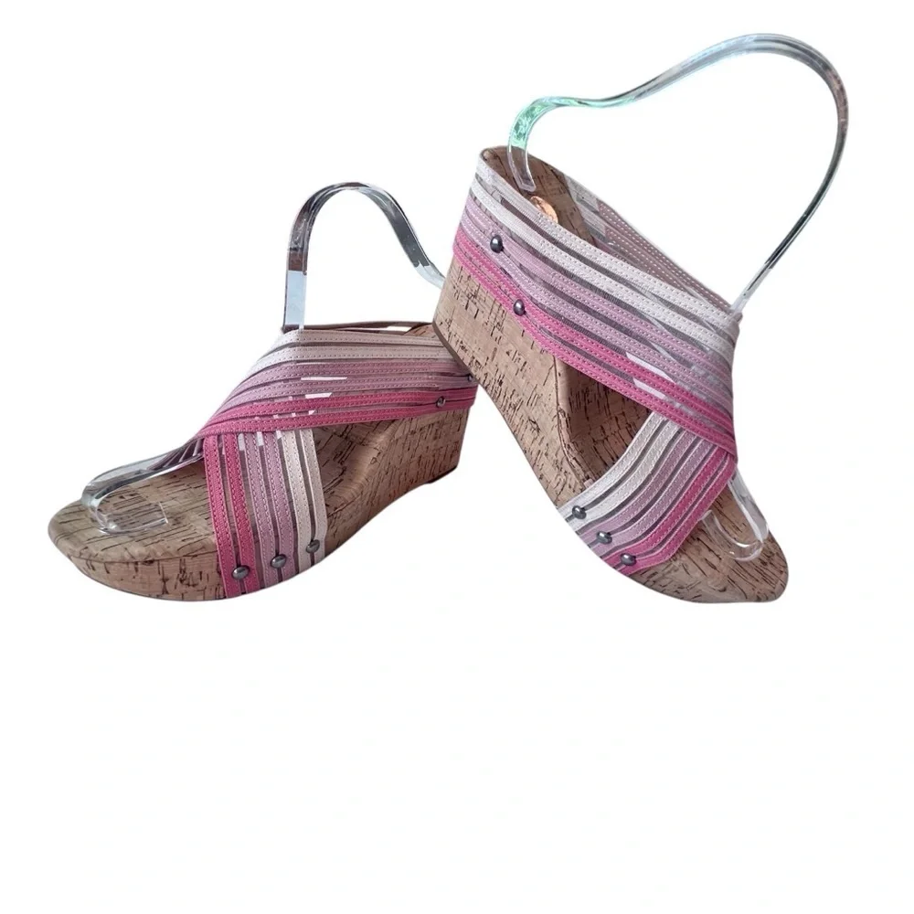 Lucky Brand Mykayla Cork Wedge Open Toe Sandals‎ Multicolor Women’s Size 9.5